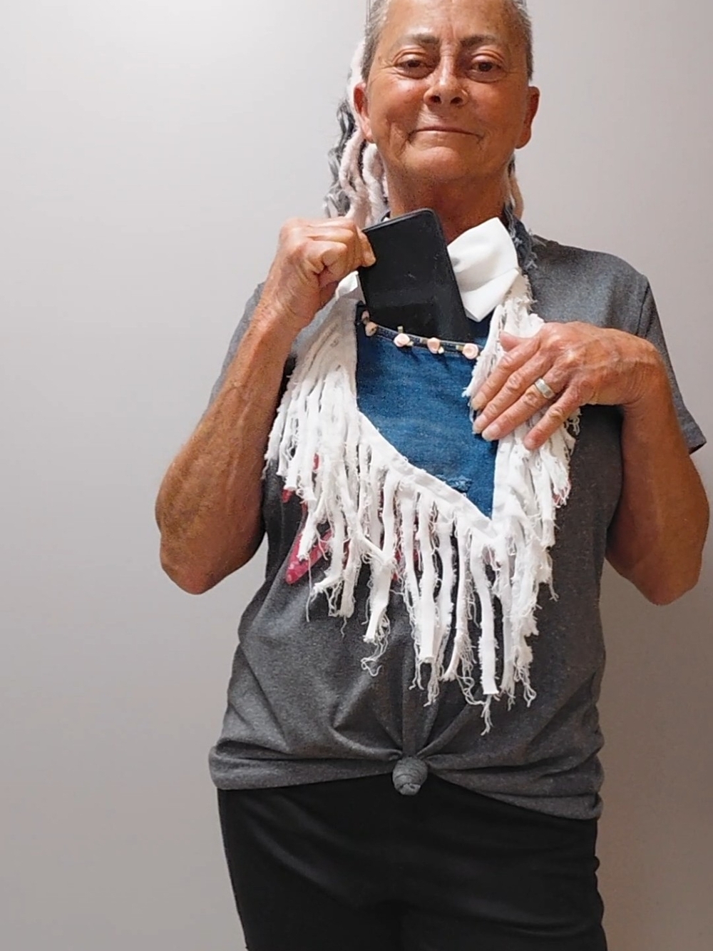 Cell Phone Jabot Upcycled Denim - Picture 3 of 9